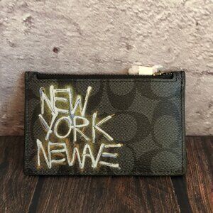 Coach Unisex NEW WAVE logo monogram leather zip up card holder wallet